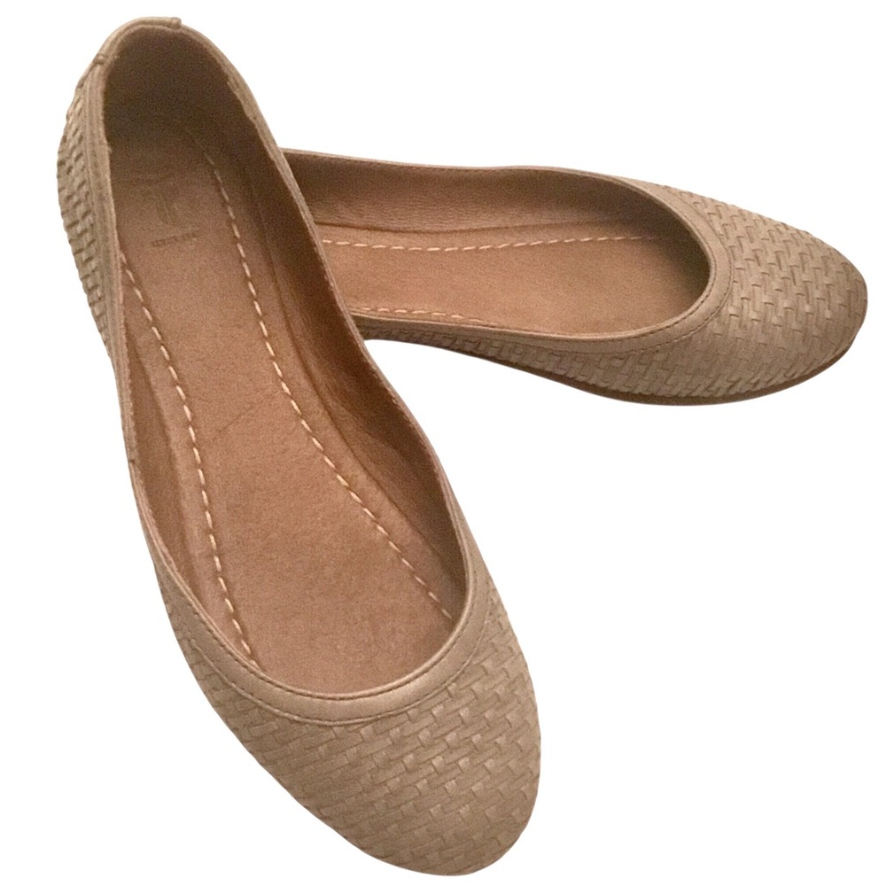 Frye Carson Ballet Flat Sz 7.5 Taupe Woven Leather Round-toe Slip-on